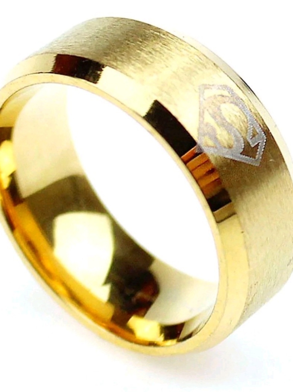 DC Comics Superman Logo Gold Stainless Steel Band Ring Superhero Men's Size 7 - Picture 3 of 3